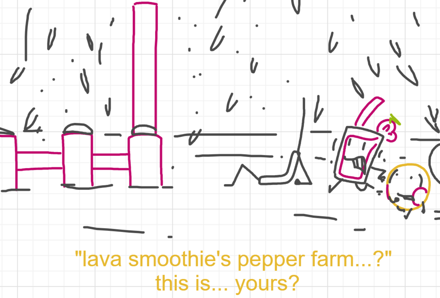 A panel from I've Been Everywhere, Man, episode nine of the Board Boards object show by Furretwalk/WalkingFurret.